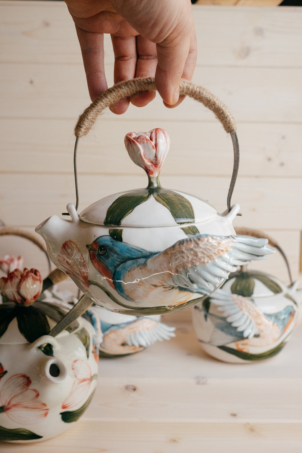 Swallows in Tulips | Handmade porcelain teapot