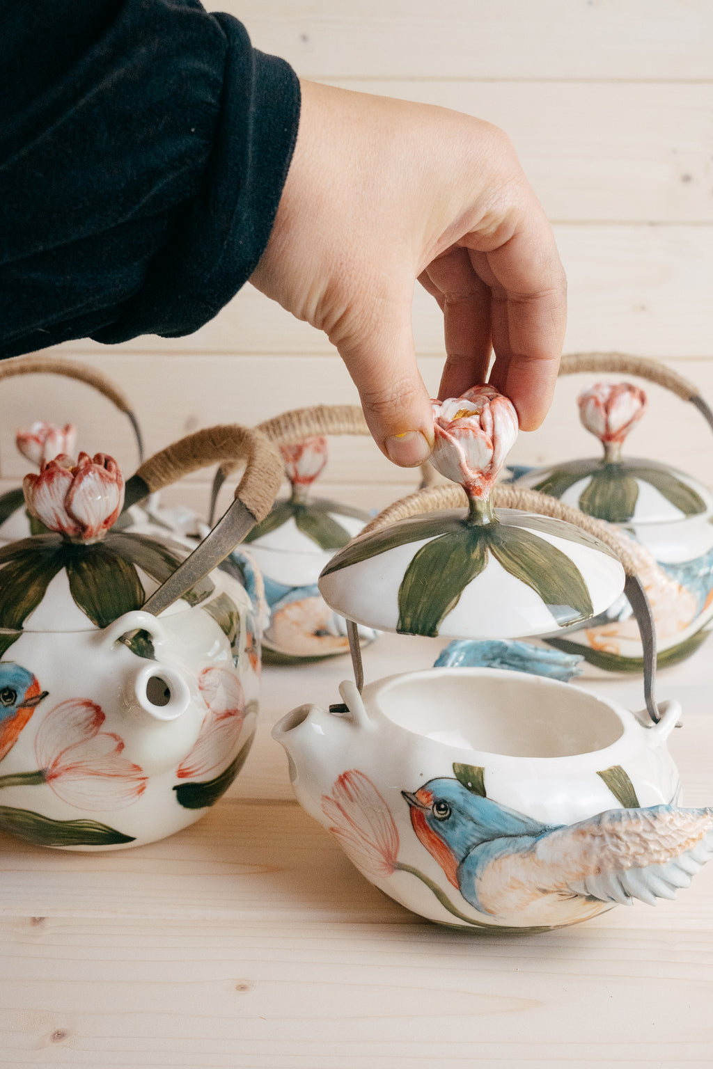 Swallows in Tulips | Handmade porcelain teapot