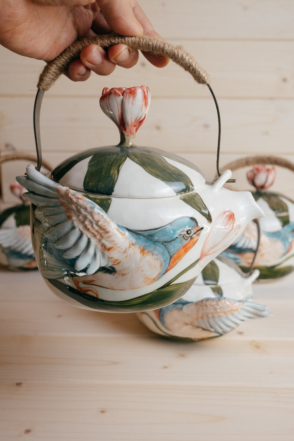 Swallows in Tulips | Handmade porcelain teapot
