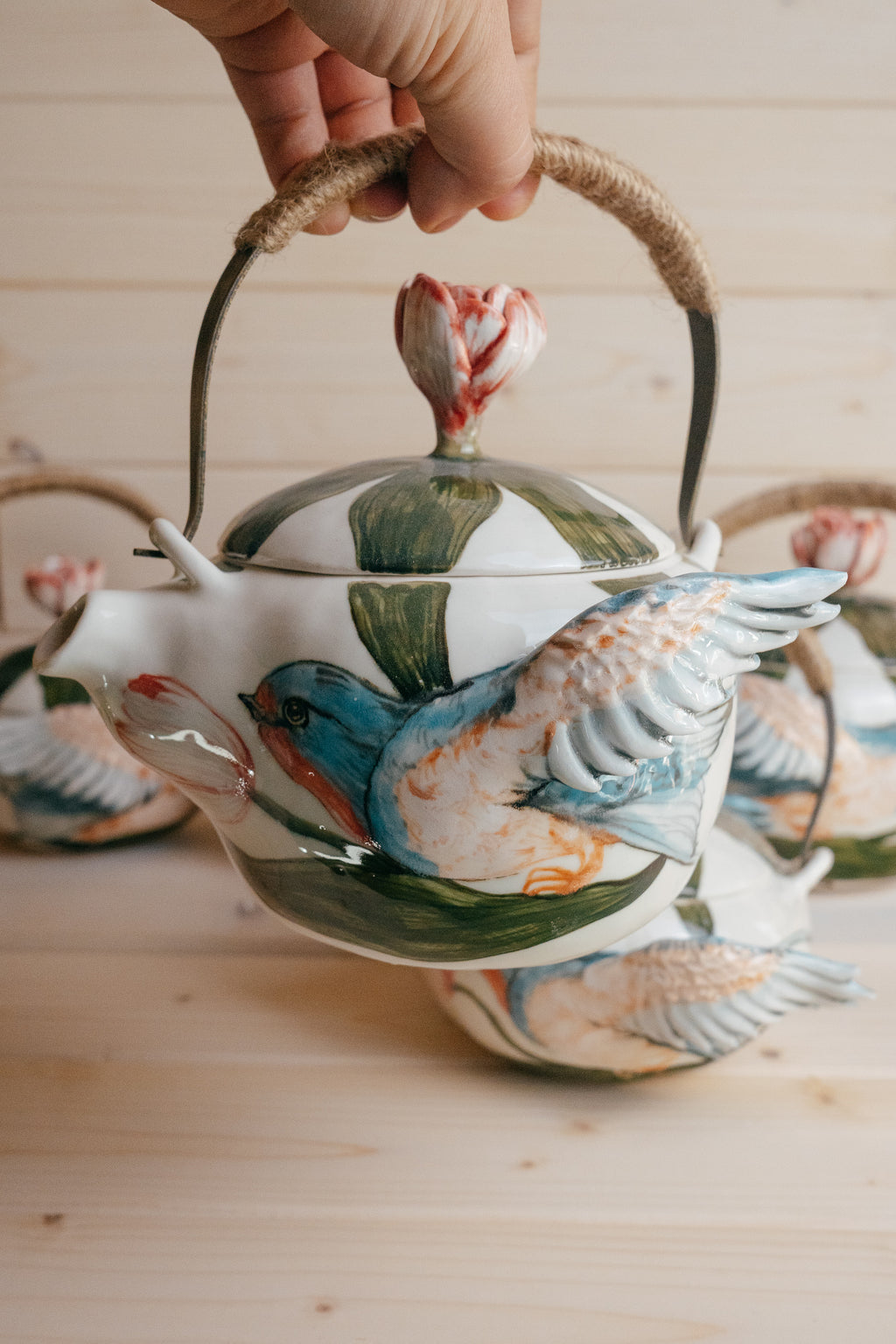 Swallows in Tulips | Handmade porcelain teapot
