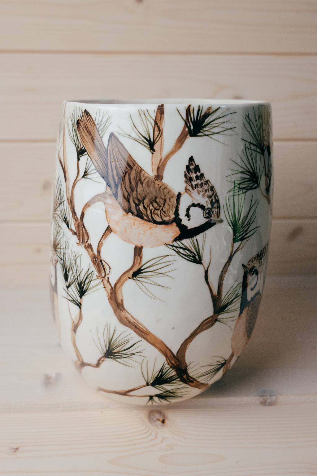 Crested Tit | Large Porcelain Vase