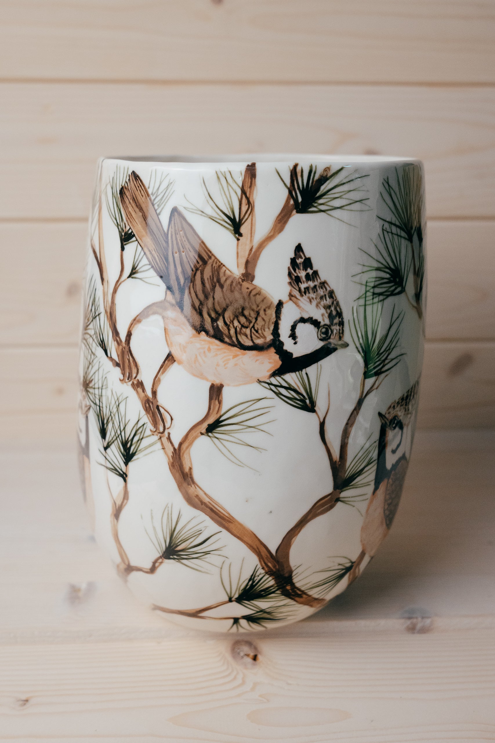 Crested Tit | Large Porcelain Vase