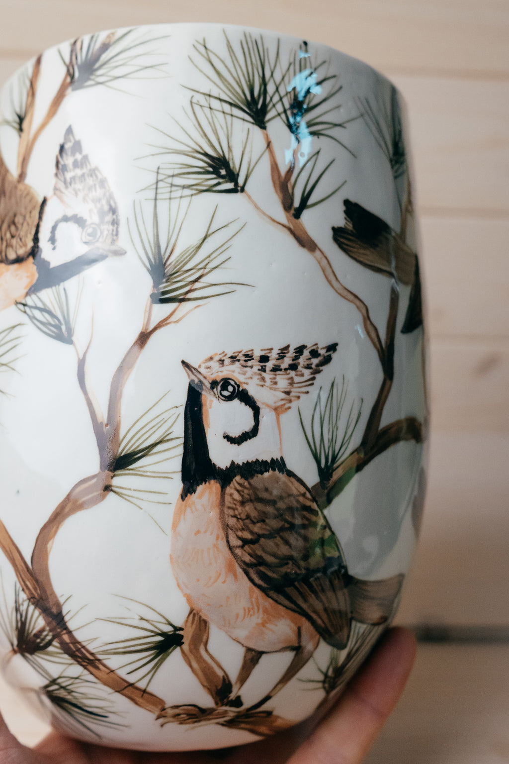 Crested Tit | Large Porcelain Vase