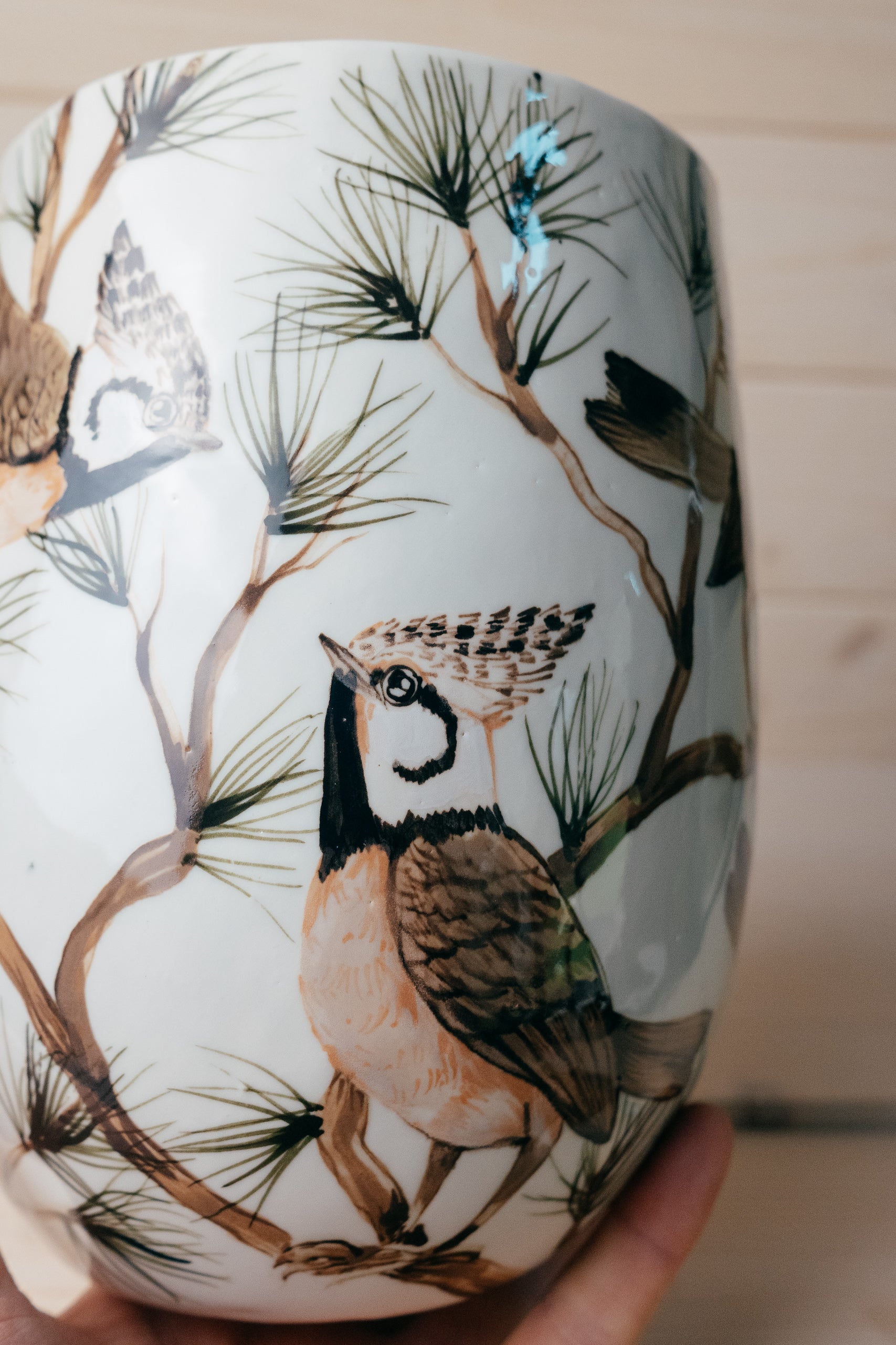 Crested Tit | Large Porcelain Vase