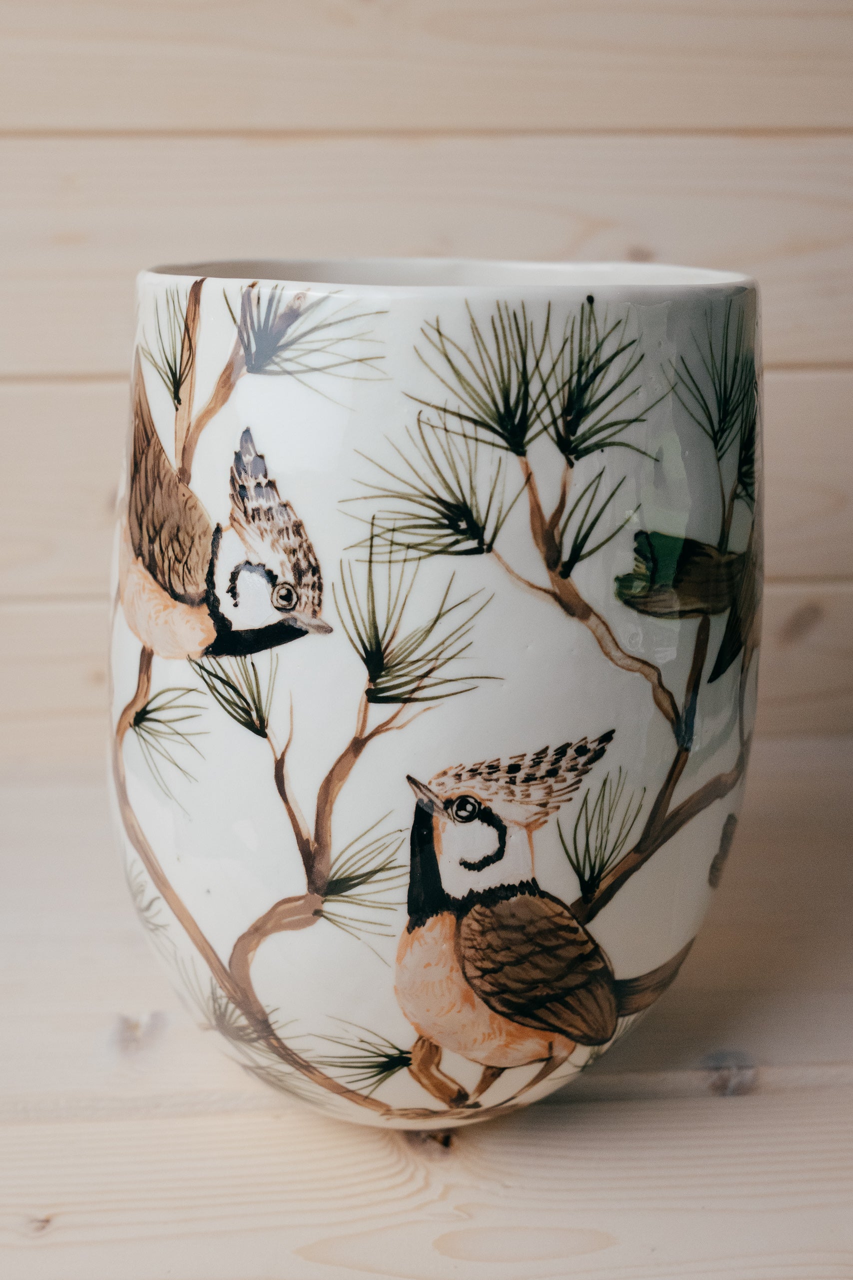 Crested Tit | Large Porcelain Vase