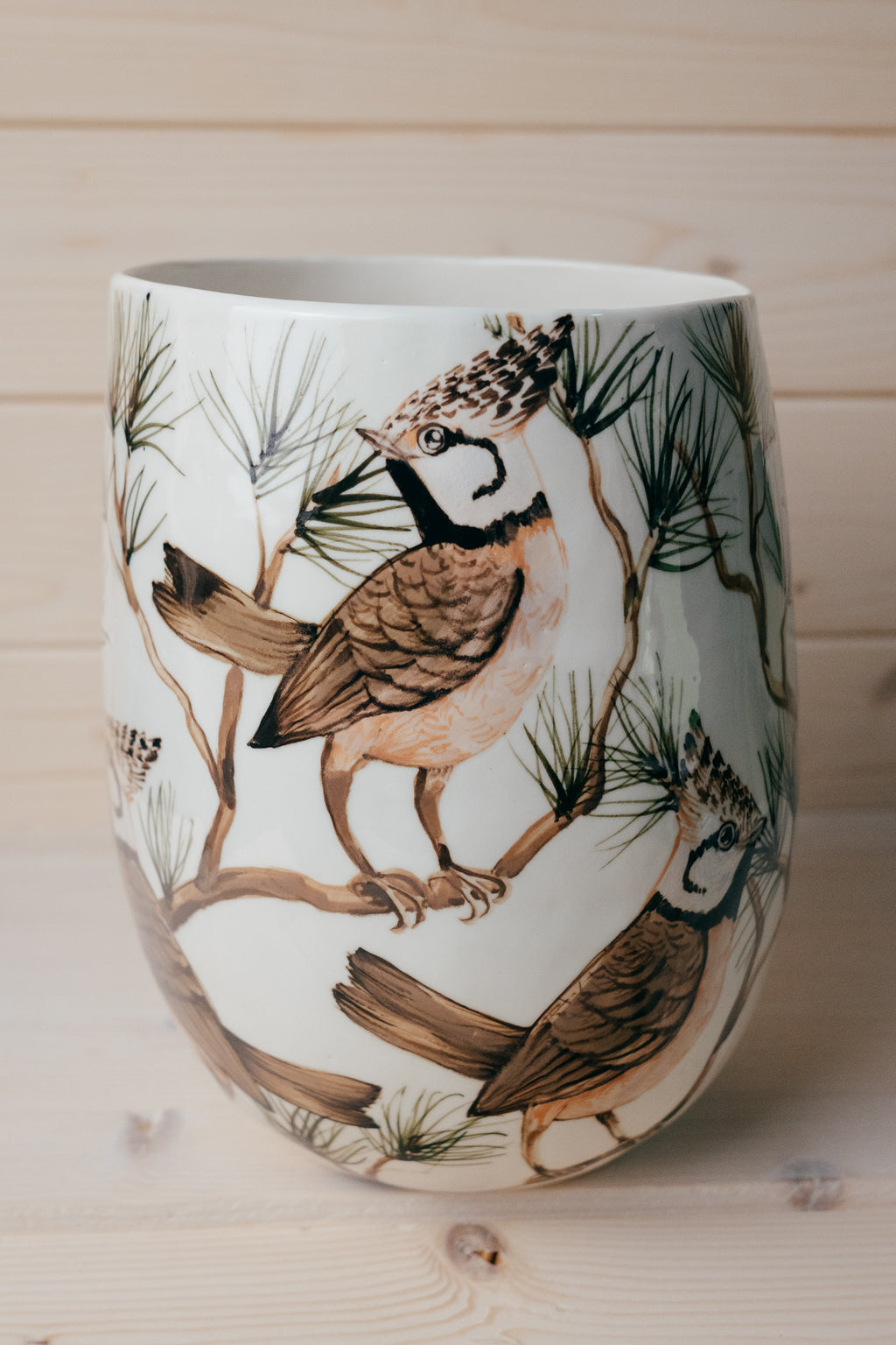 Crested Tit | Large Porcelain Vase