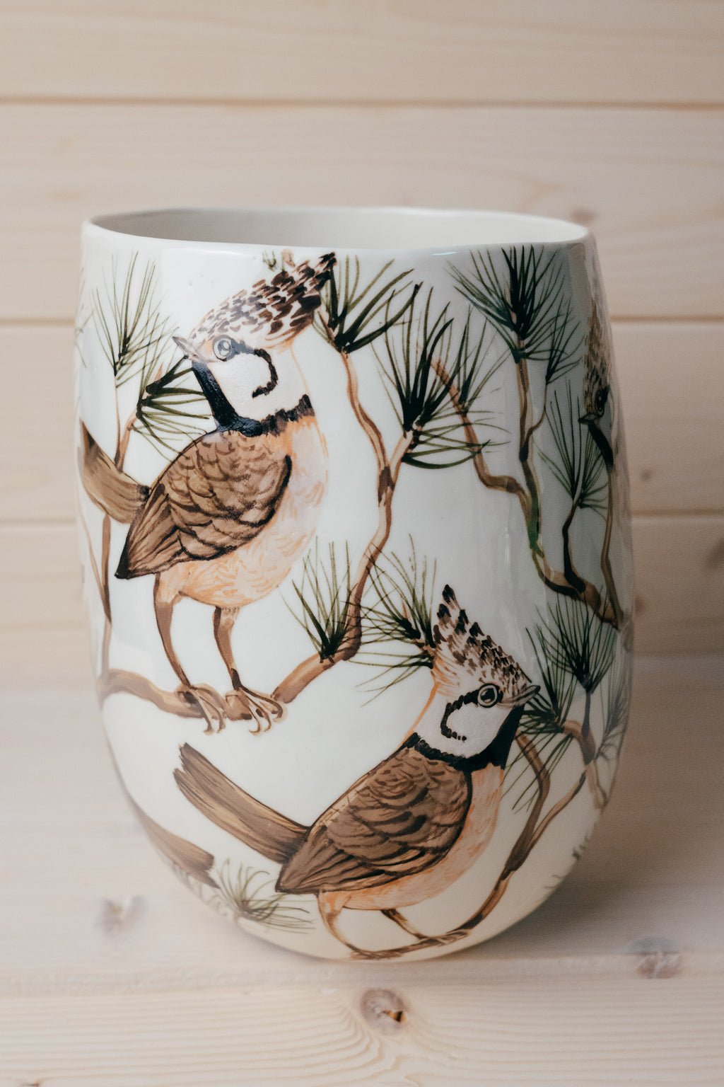 Crested Tit | Large Porcelain Vase