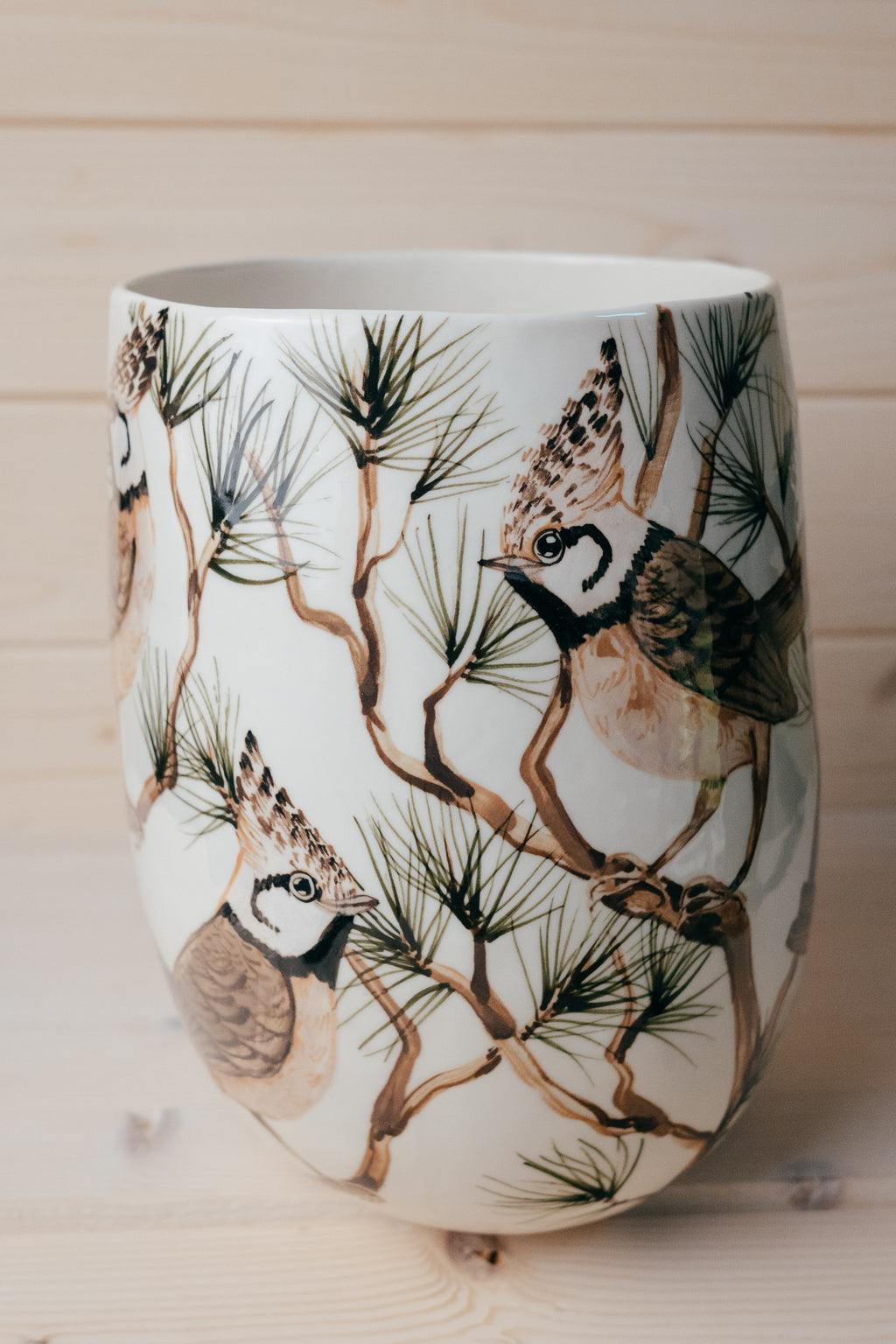 Crested Tit | Large Porcelain Vase