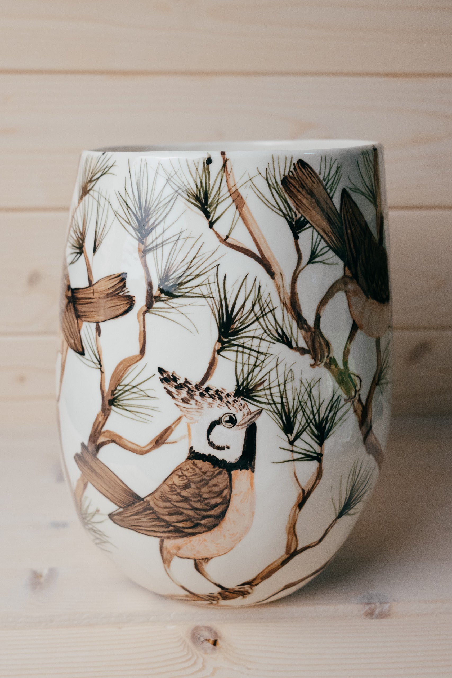 Crested Tit | Large Porcelain Vase