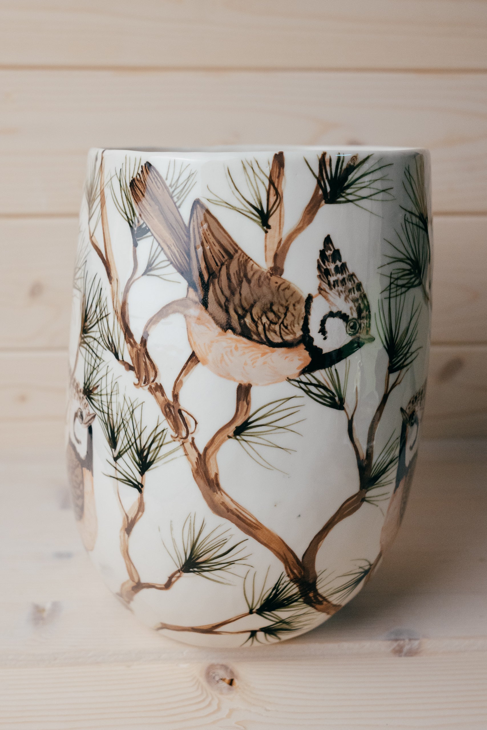 Crested Tit | Large Porcelain Vase