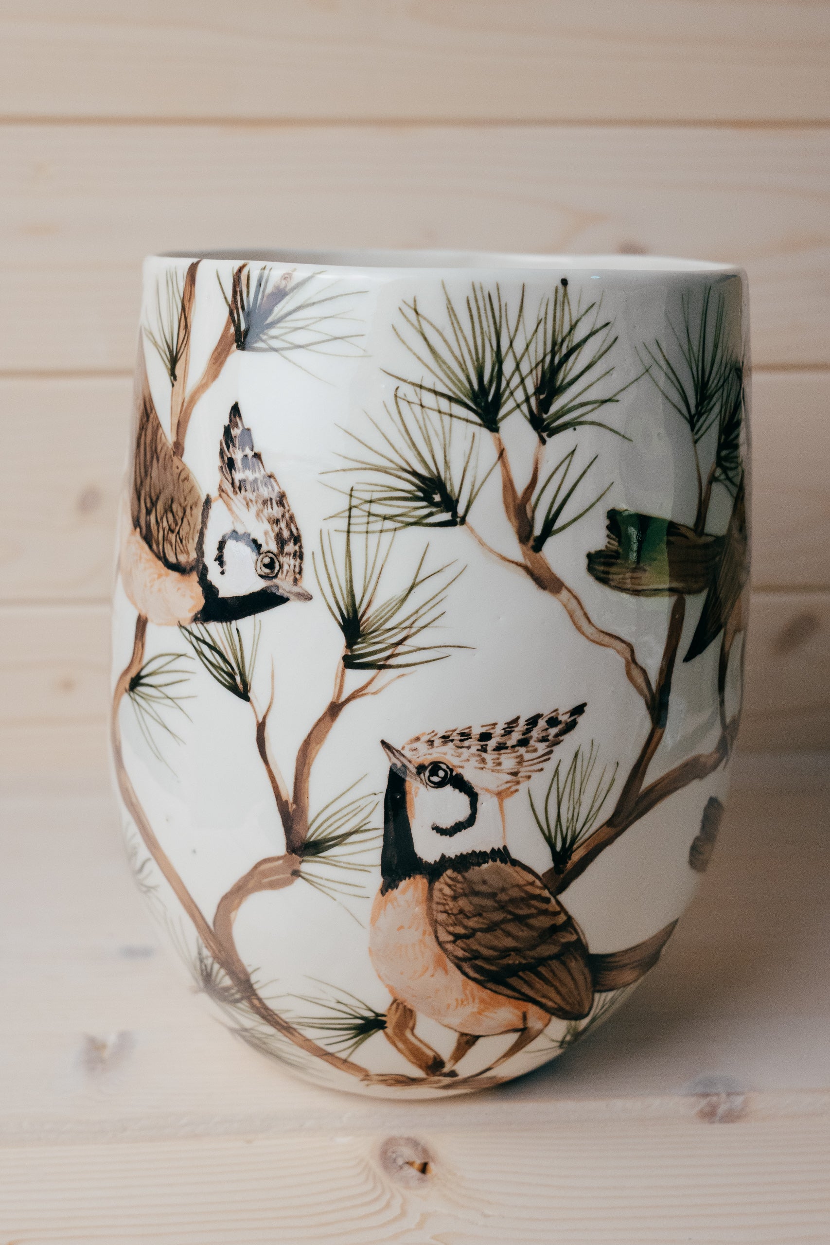 Crested Tit | Large Porcelain Vase