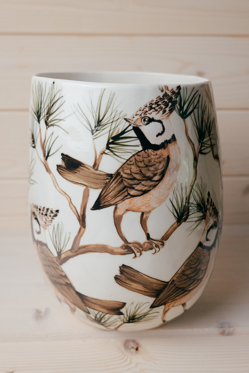 Crested Tit | Large Porcelain Vase
