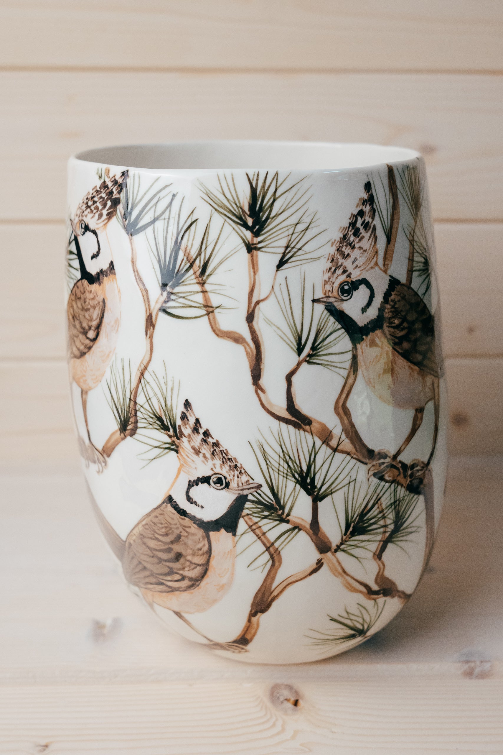 Crested Tit | Large Porcelain Vase