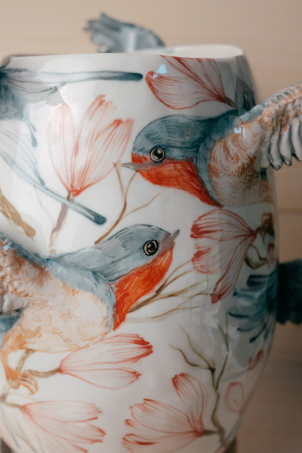 Large porcelain vase | Swallows in magnolias