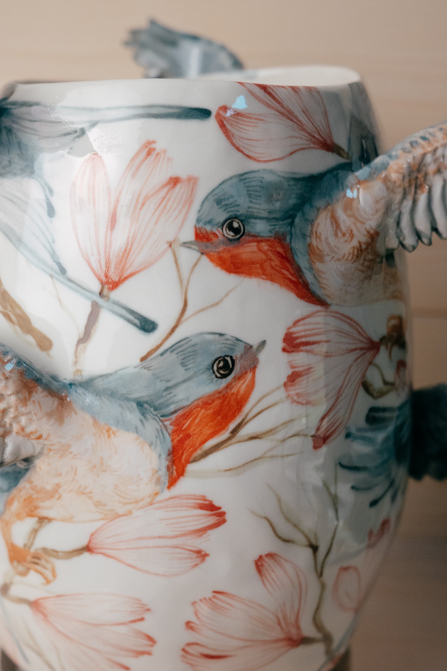 Large porcelain vase | Swallows in magnolias