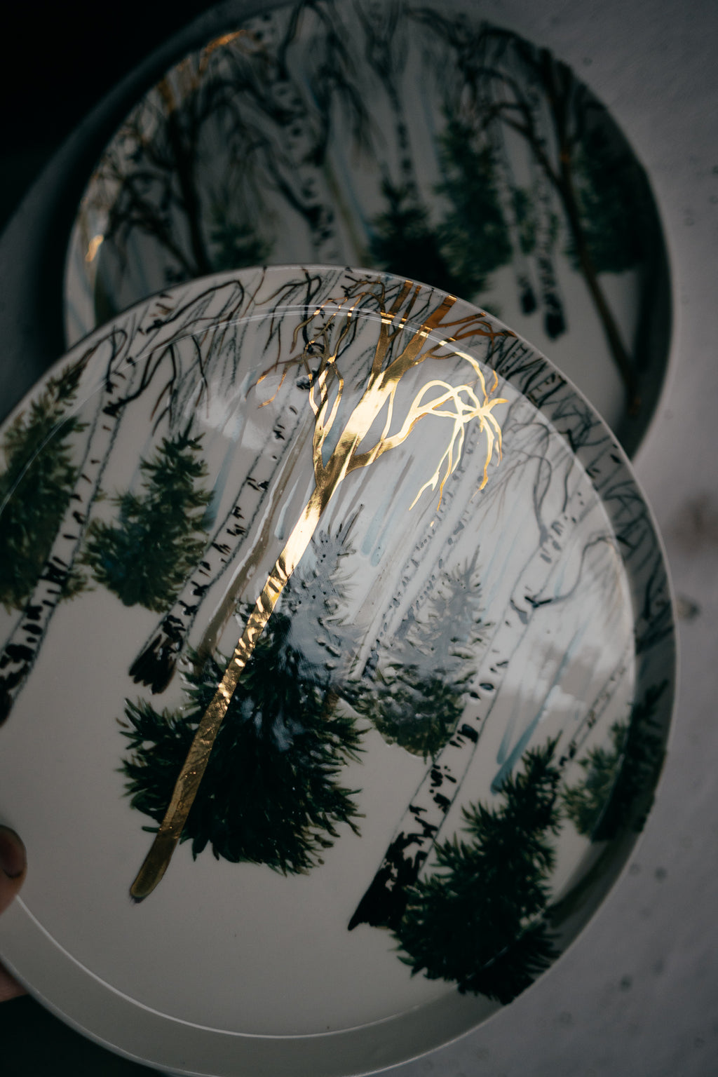 Hand painted Porcelain plate | Golden forest