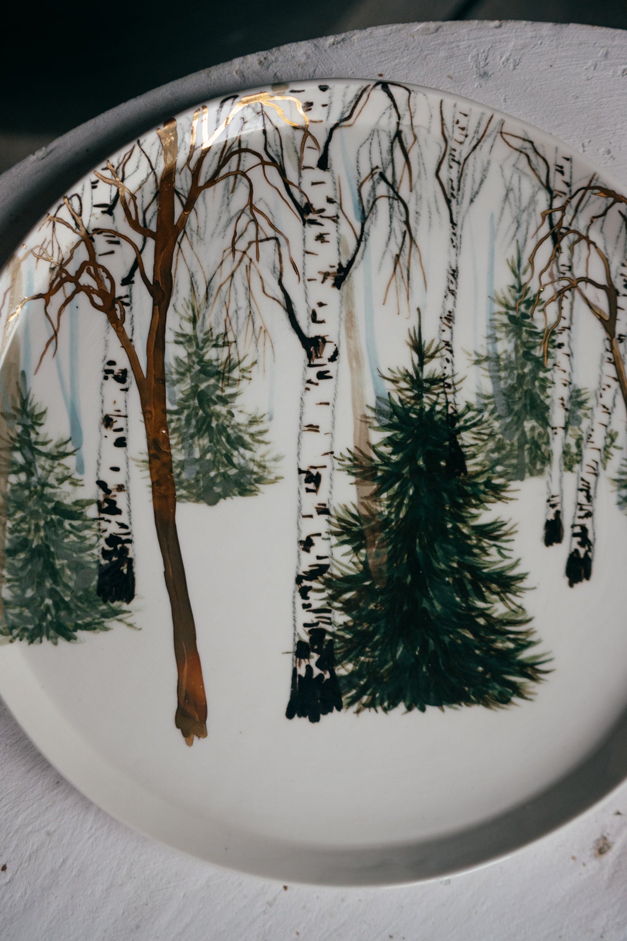 Hand painted Porcelain plate | Golden forest