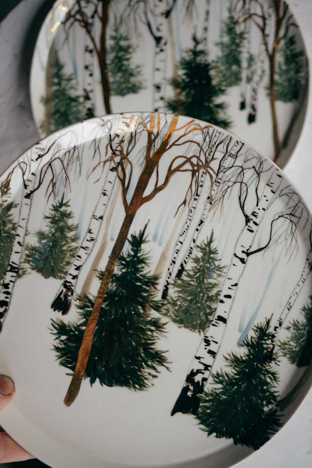 Hand painted Porcelain plate | Golden forest