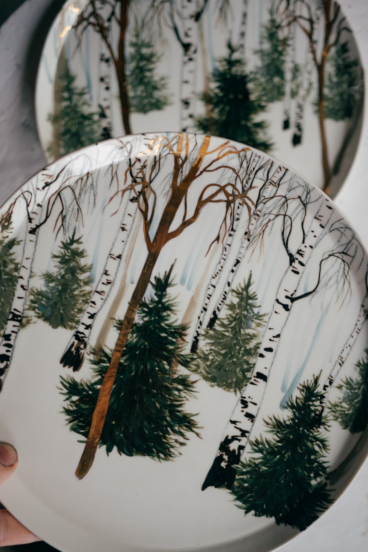 Hand painted Porcelain plate | Golden forest
