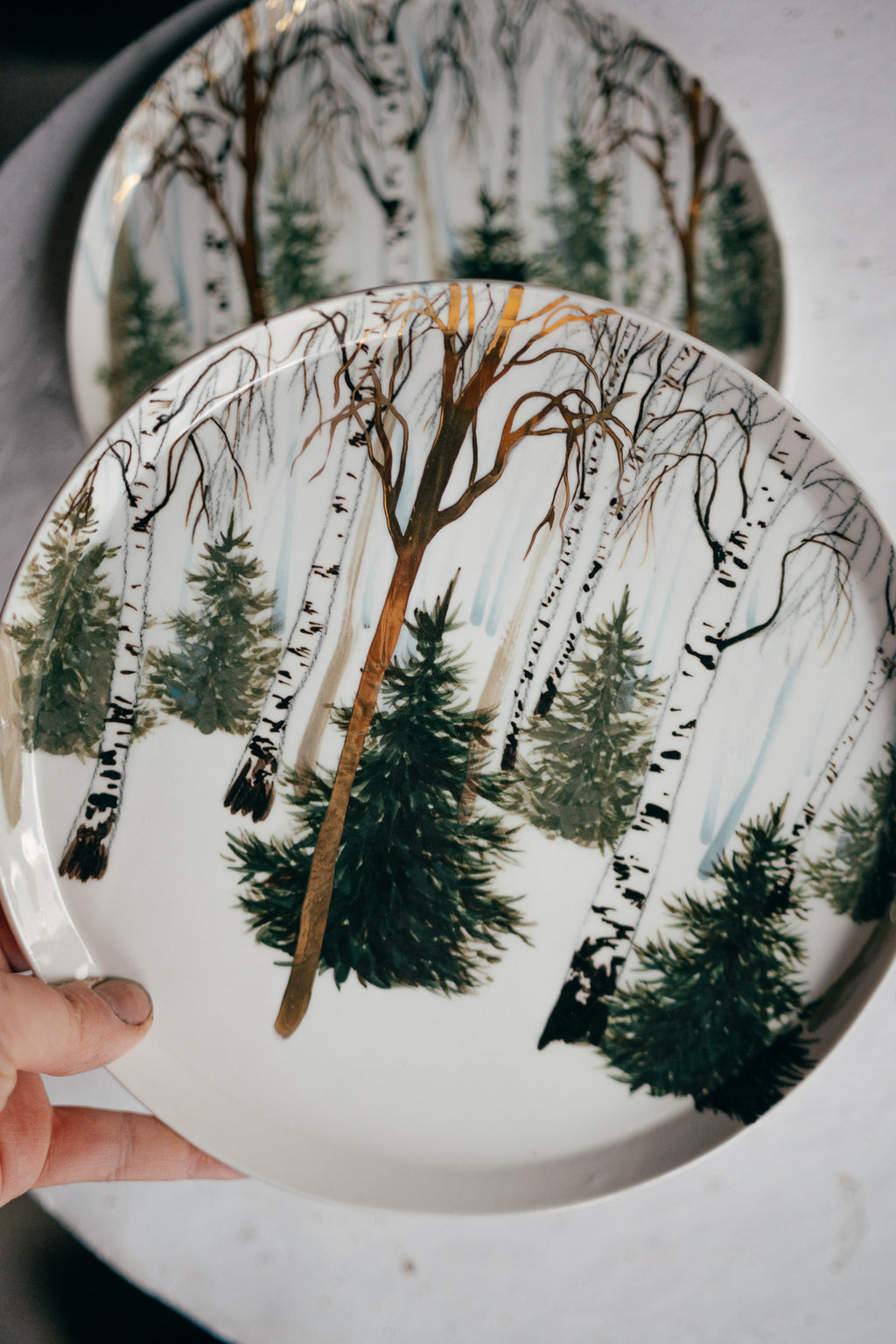 Hand painted Porcelain plate | Golden forest