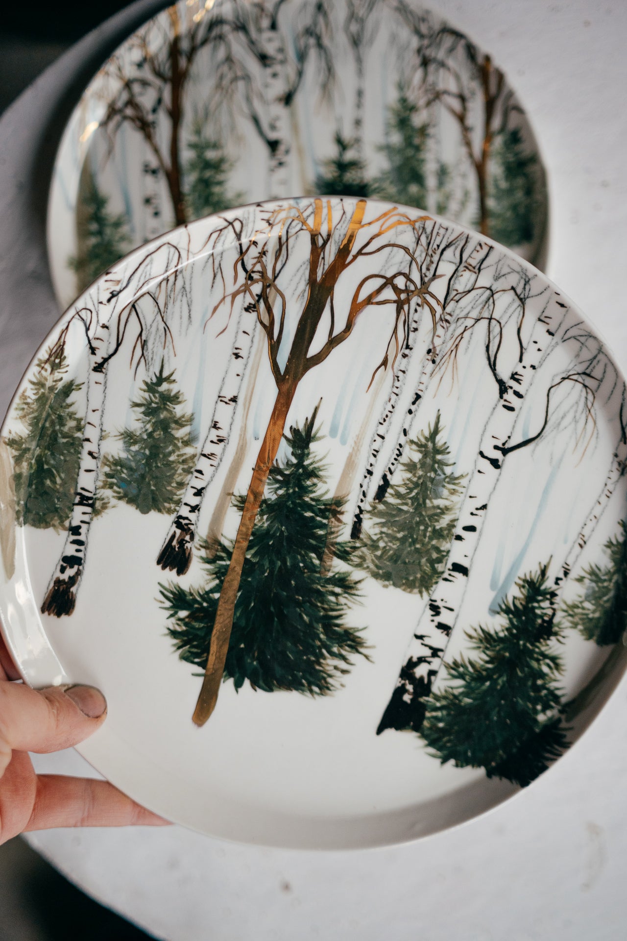 Hand painted Porcelain plate | Golden forest