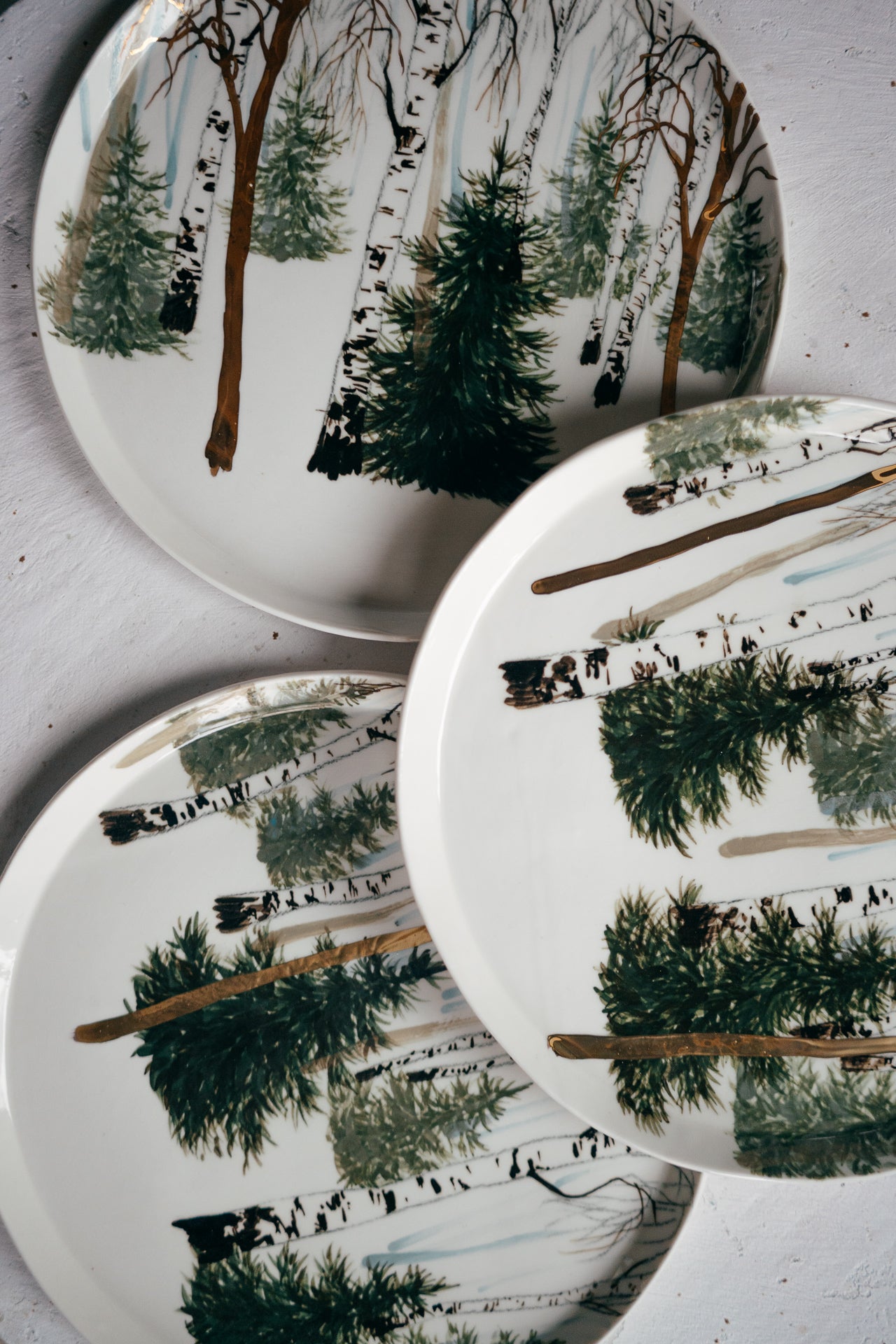 Hand painted Porcelain plate | Golden forest