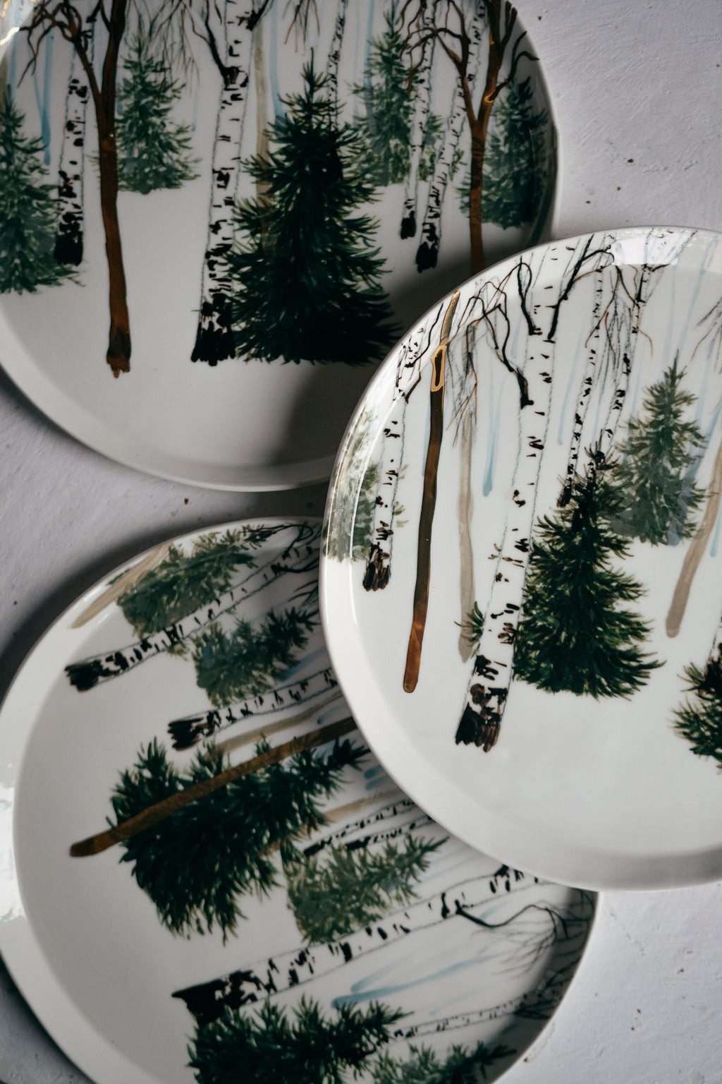 Hand painted Porcelain plate | Golden forest