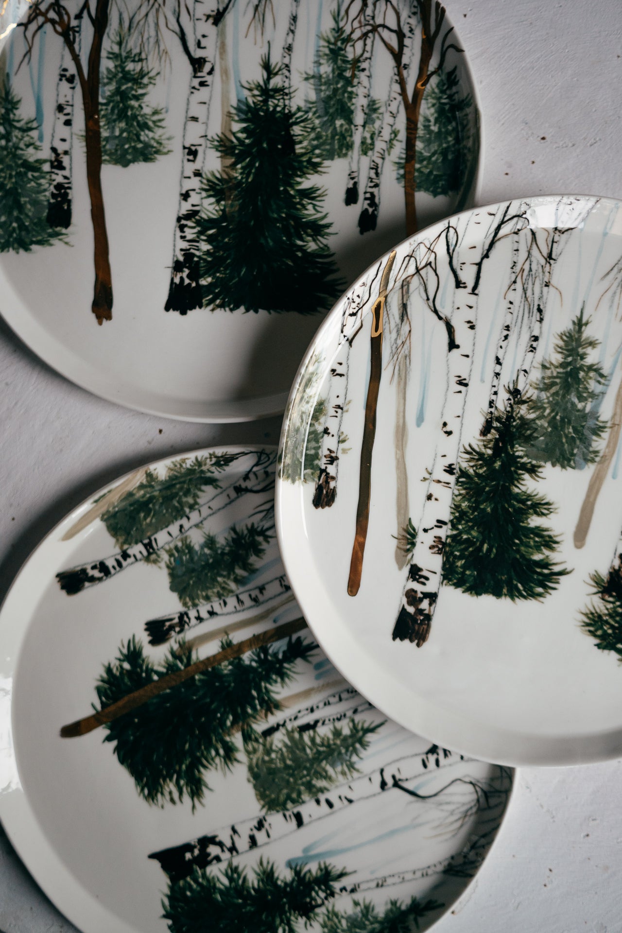 Hand painted Porcelain plate | Golden forest