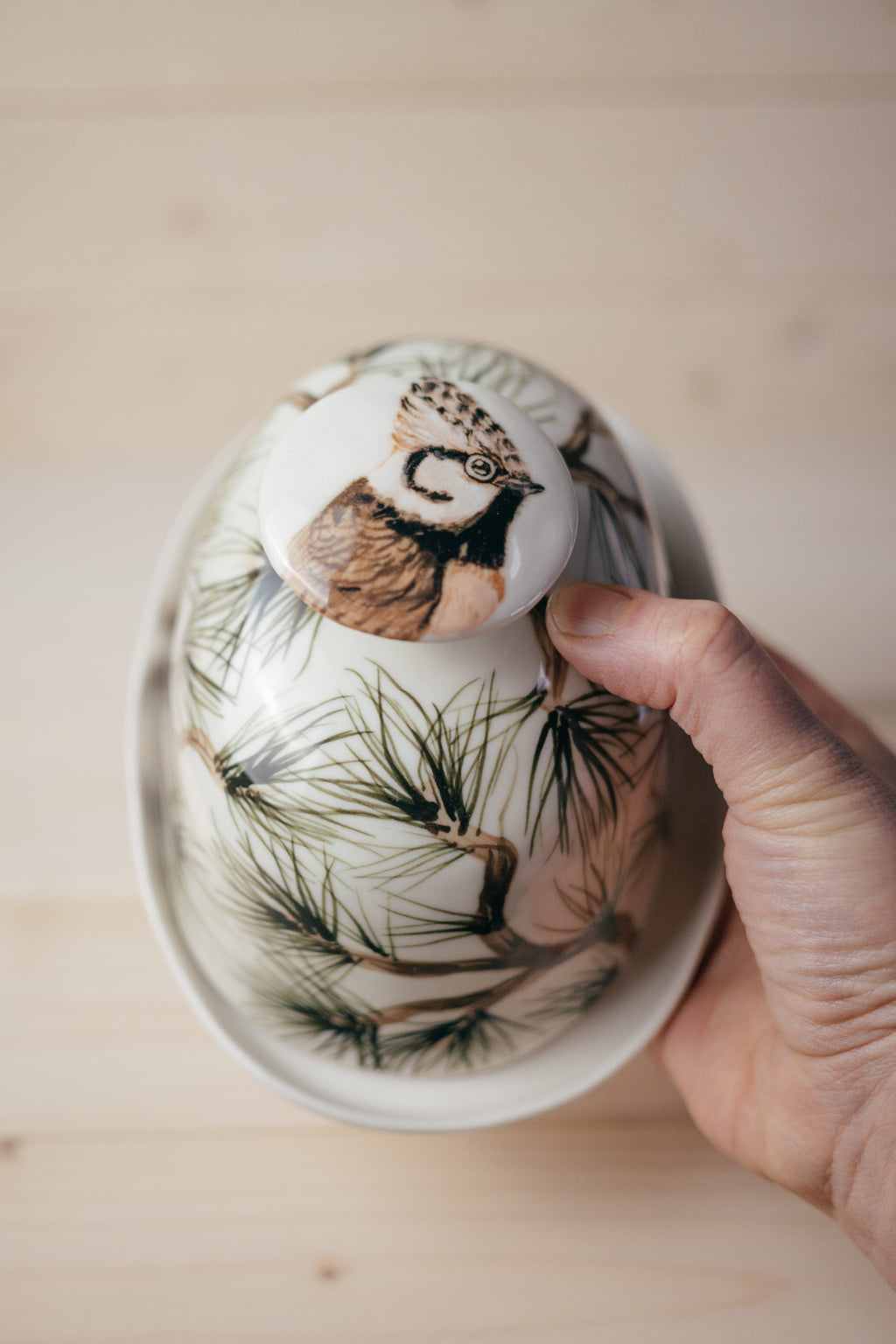 Porcelain butter dish | Crested tit