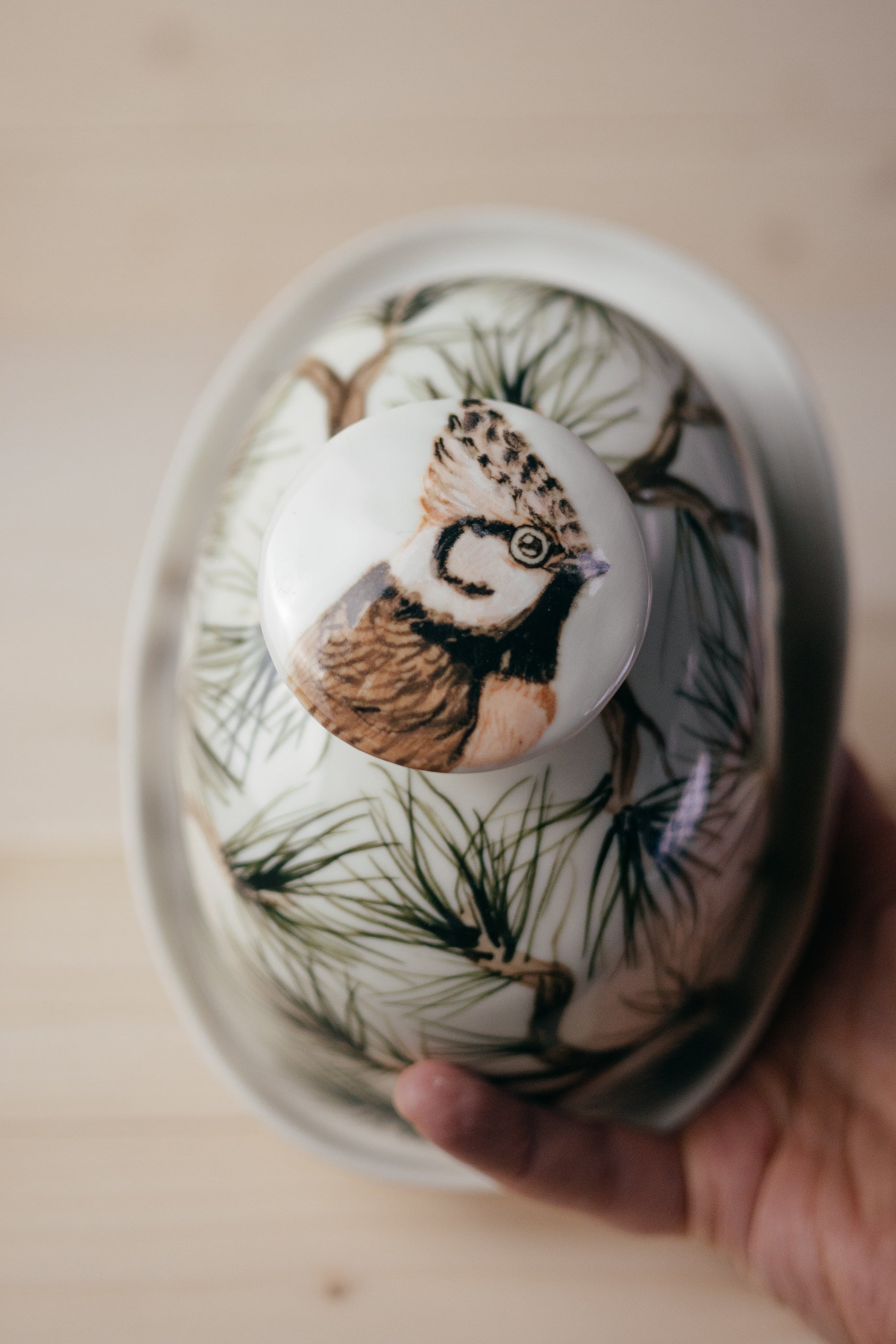Porcelain butter dish | Crested tit