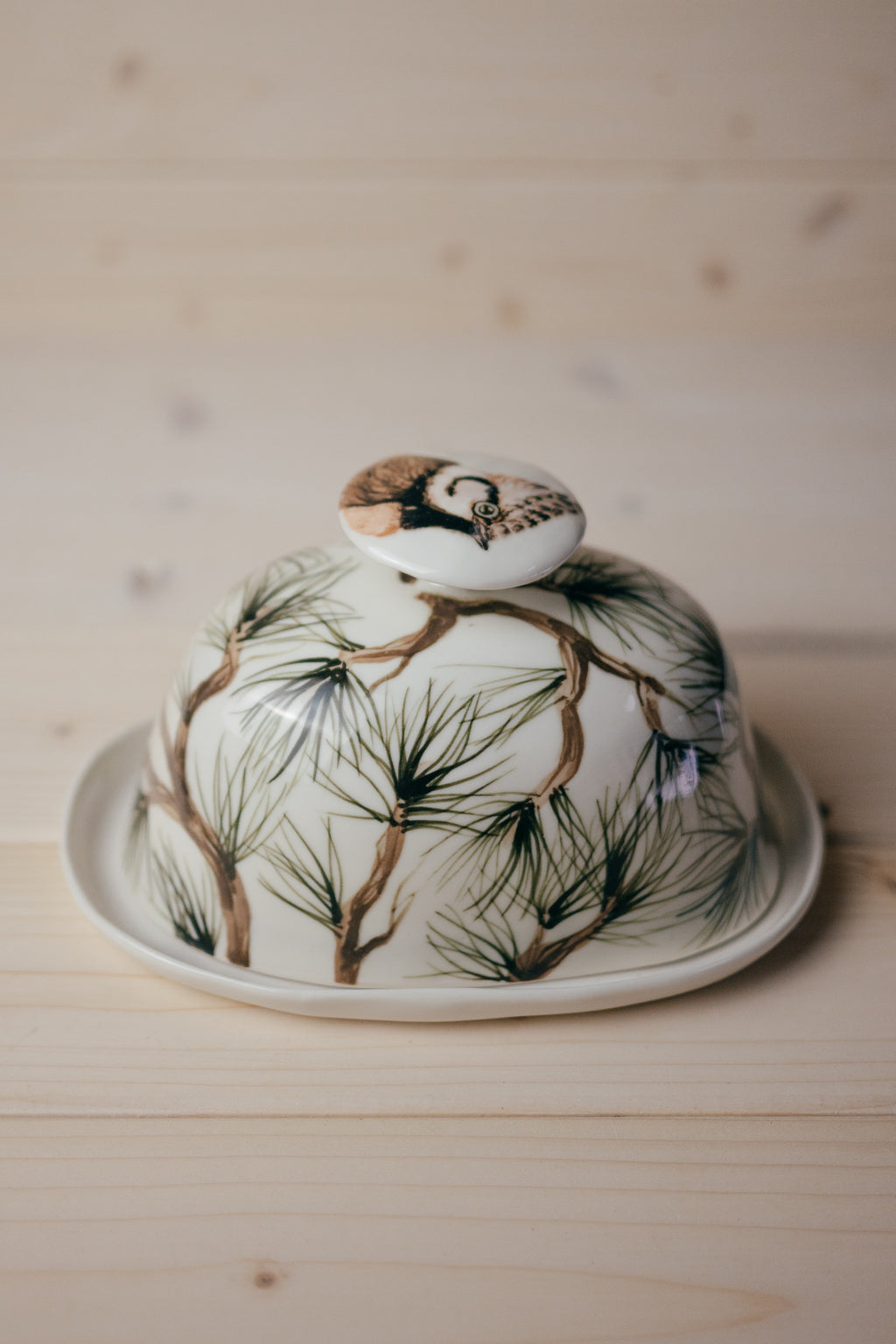 Porcelain butter dish | Crested tit