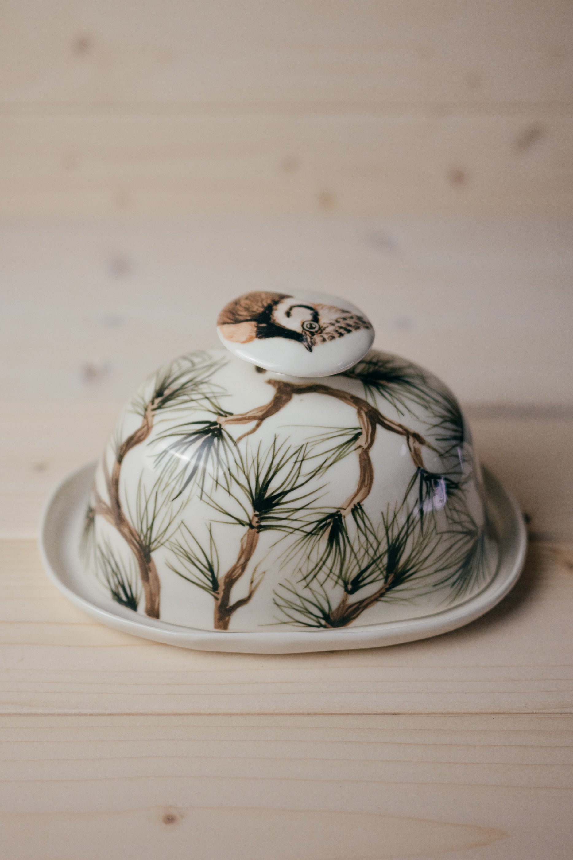 Porcelain butter dish | Crested tit