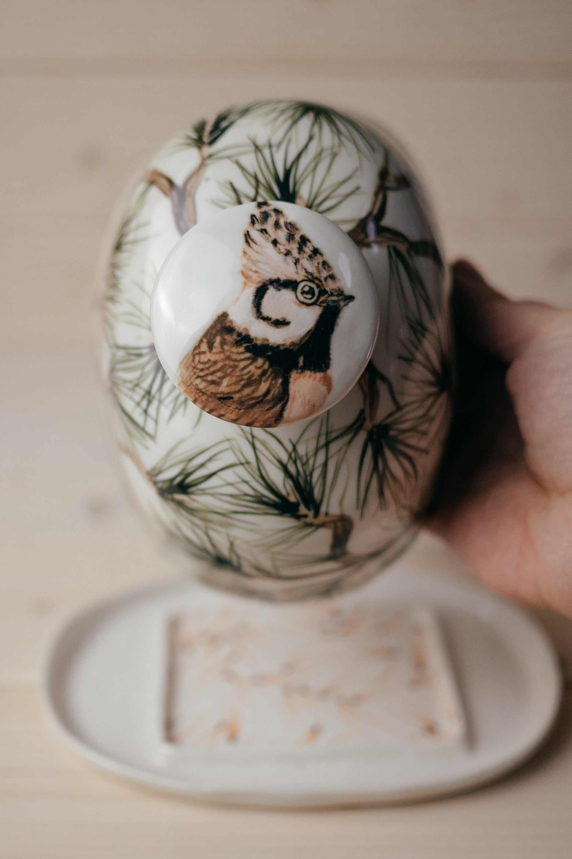 Porcelain butter dish | Crested tit