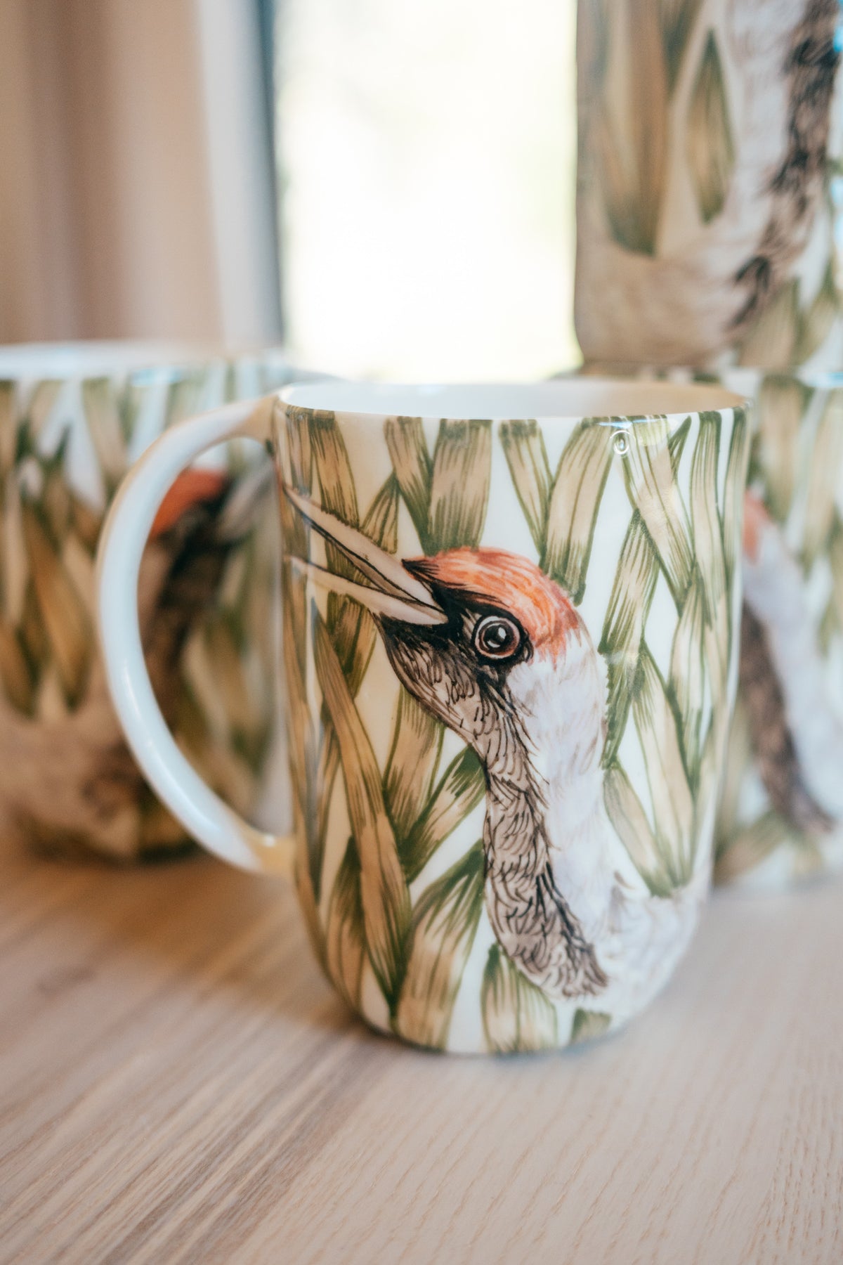 Dzērve | Apgleznota porcelāna krūze