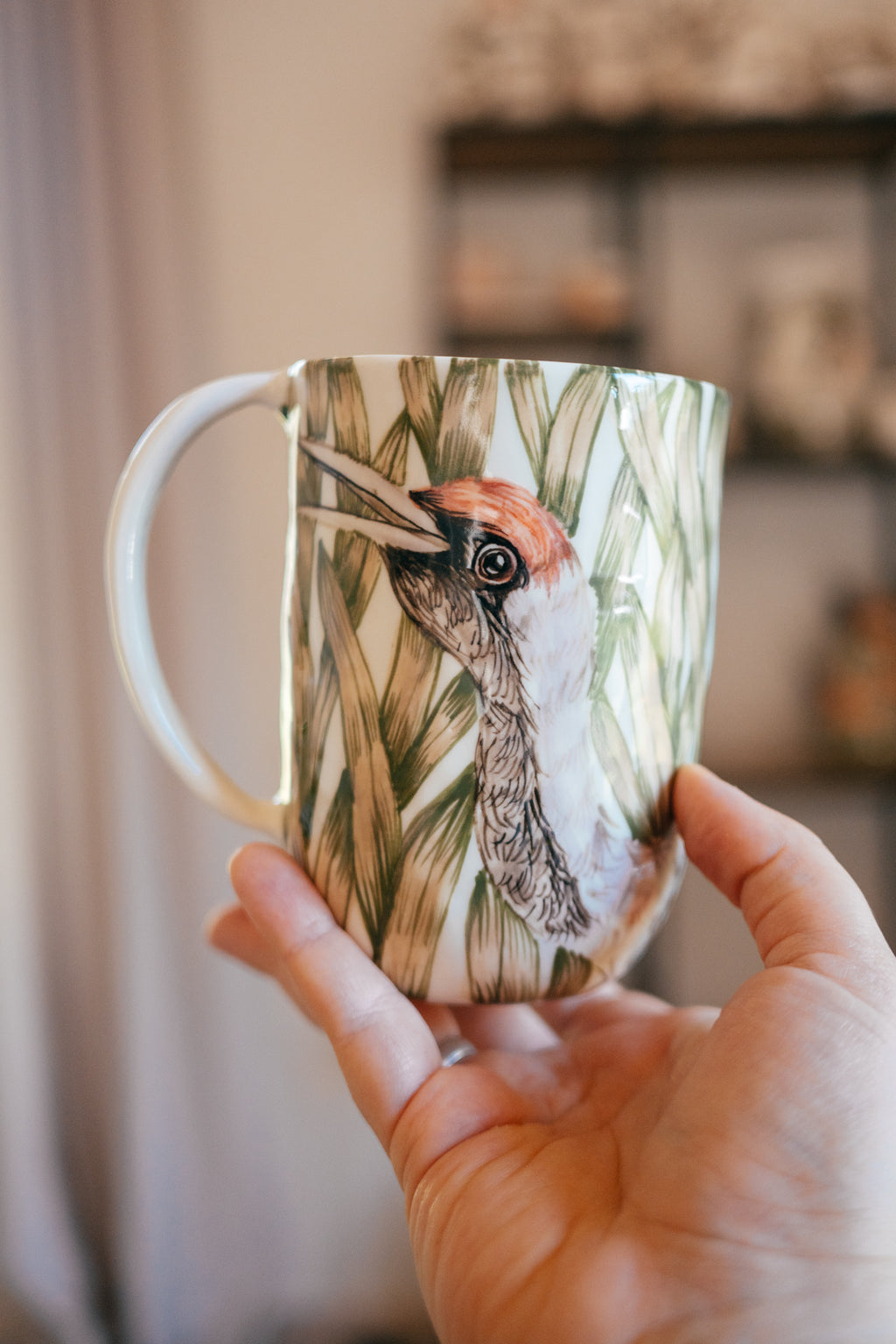 Crane | Hand-painted porcelain mug