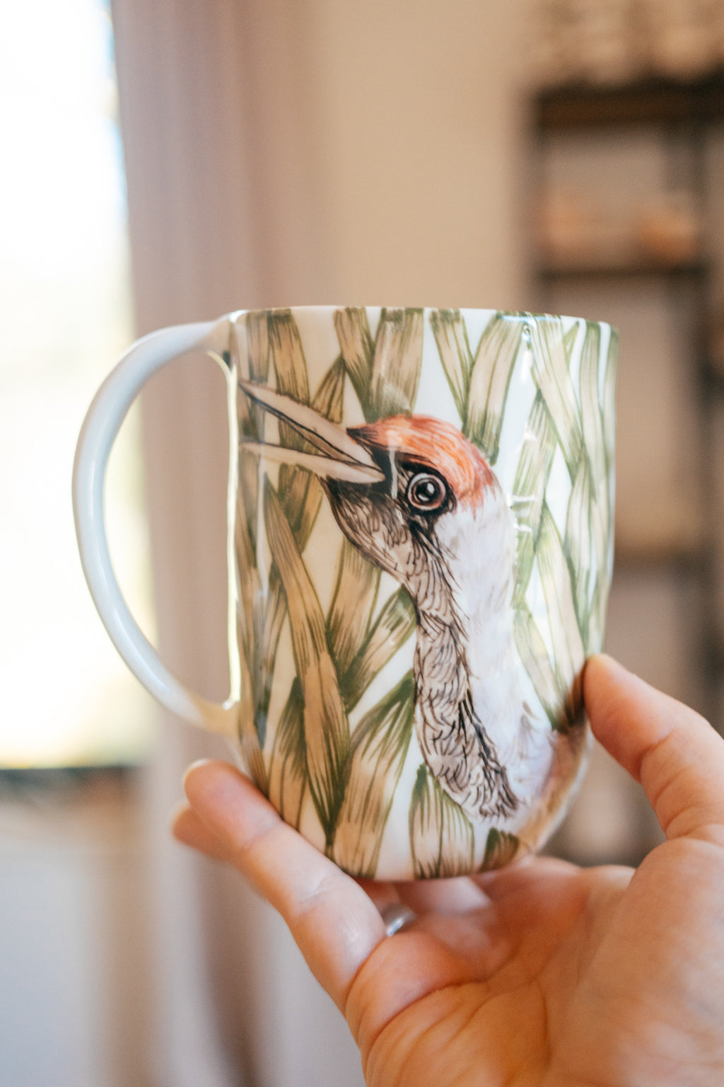 Crane | Hand-painted porcelain mug