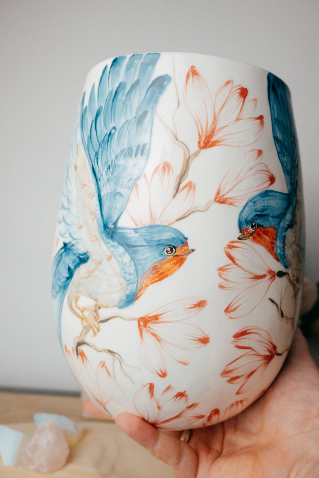Swallows in Magnolias | Large Porcelain Vase