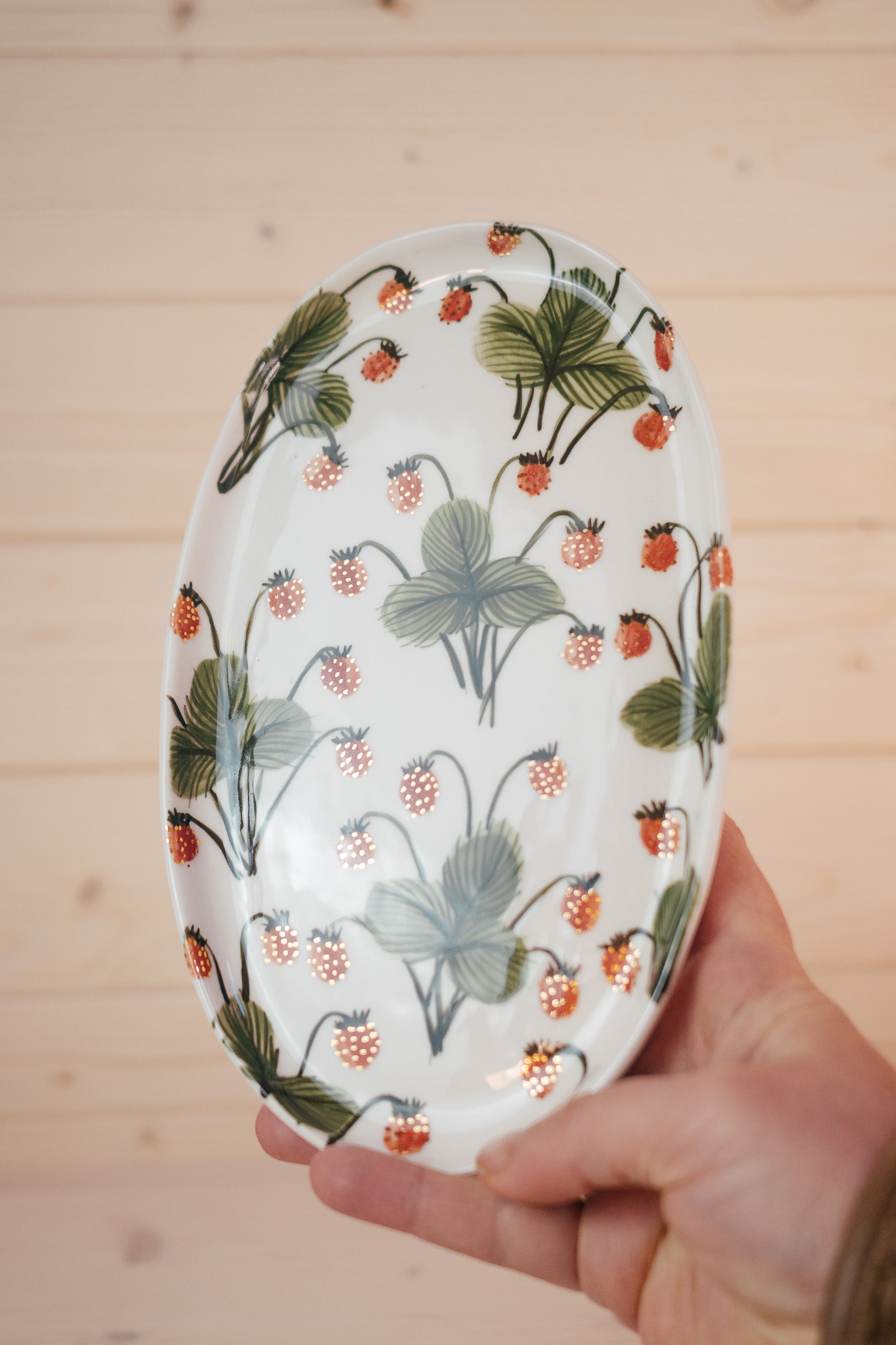 Hand Painted Porcelain Oval Plate | Wild Strawberry Botanical Ceramic