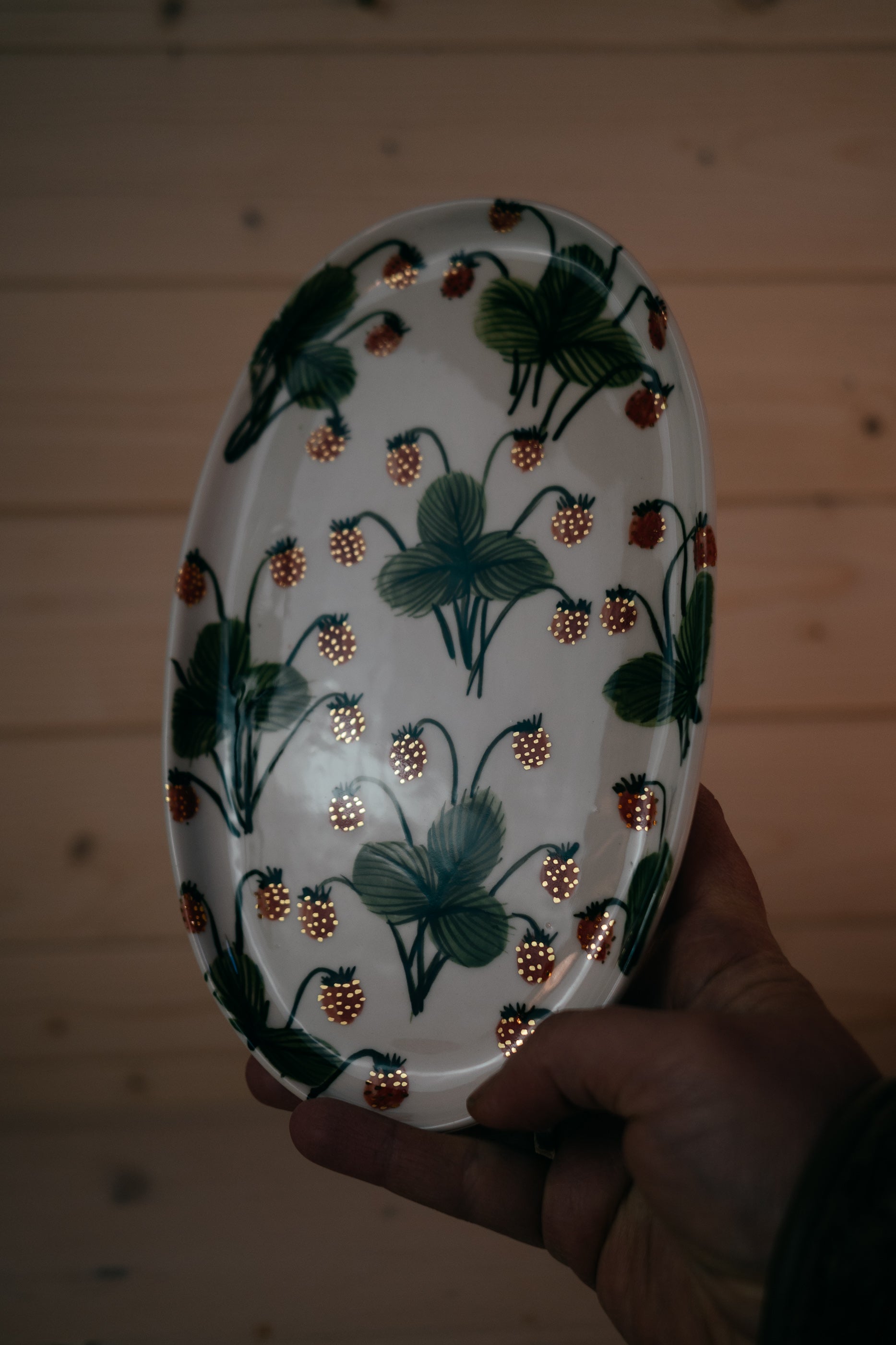 Hand Painted Porcelain Oval Plate | Wild Strawberry Botanical Ceramic
