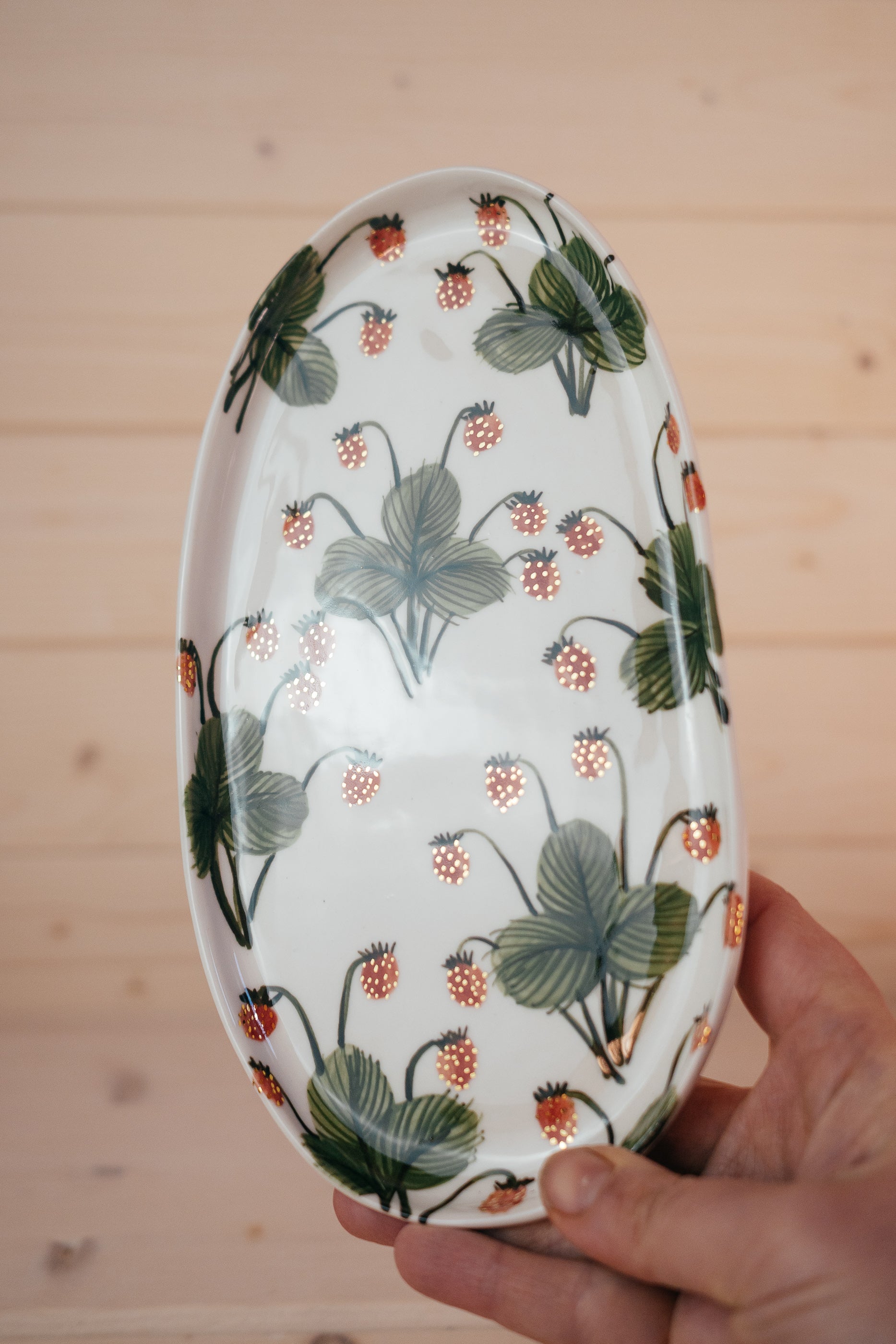Hand Painted Porcelain Oval Plate | Wild Strawberry Botanical Ceramic