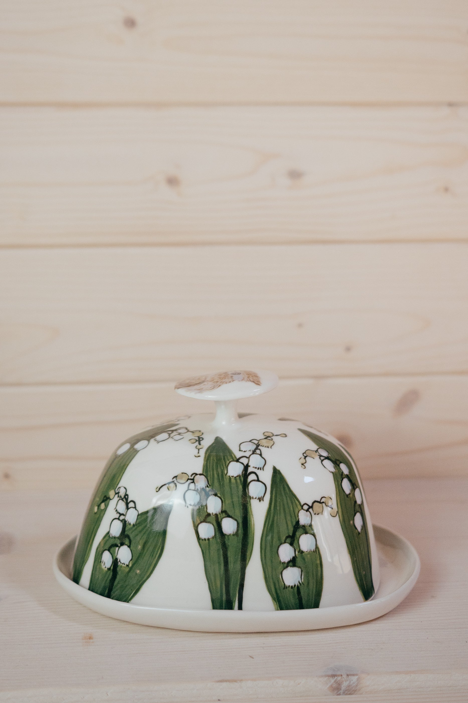 Lark and Lilies of the Valley | Porcelain Butter Dish