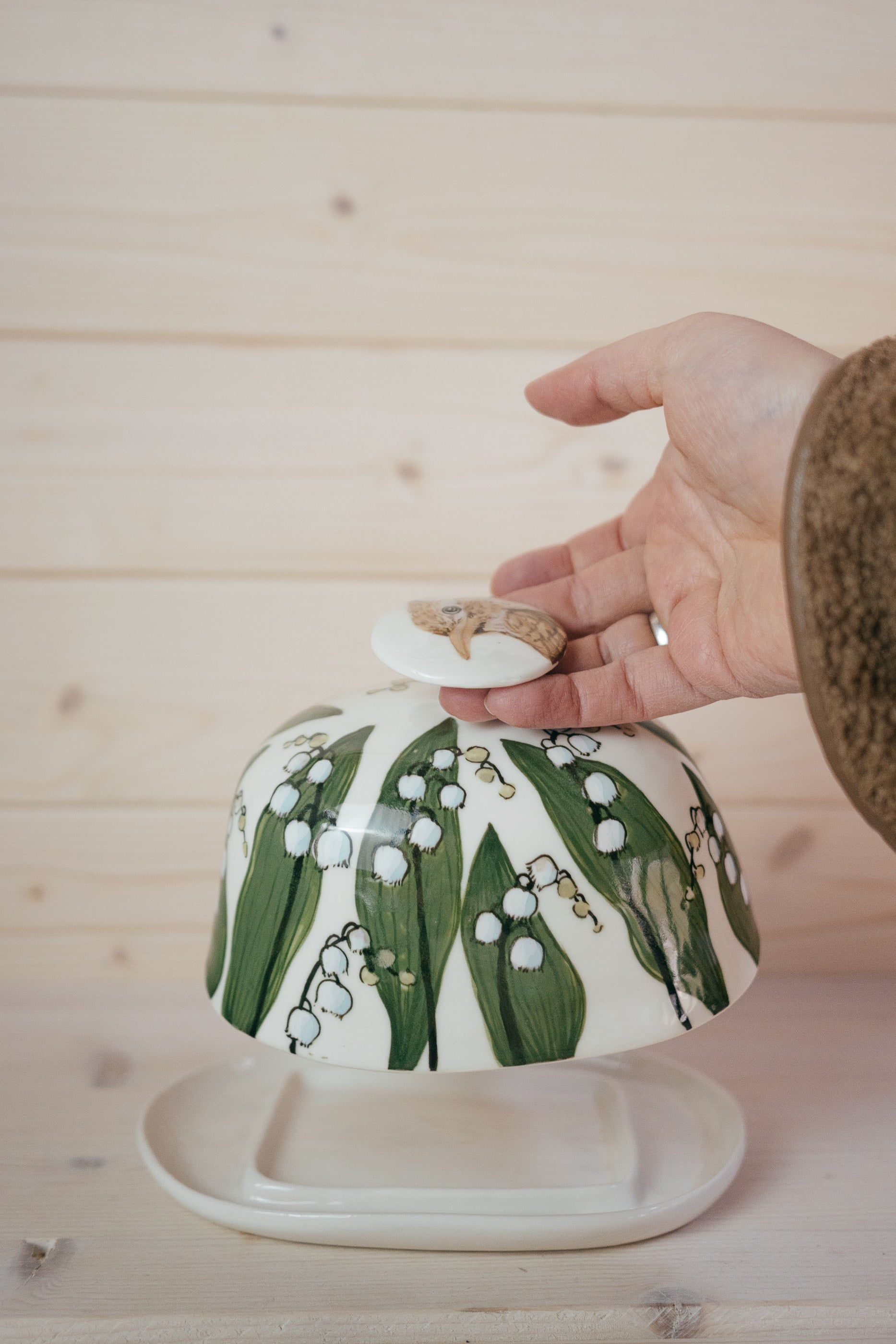 Lark and Lilies of the Valley | Porcelain Butter Dish