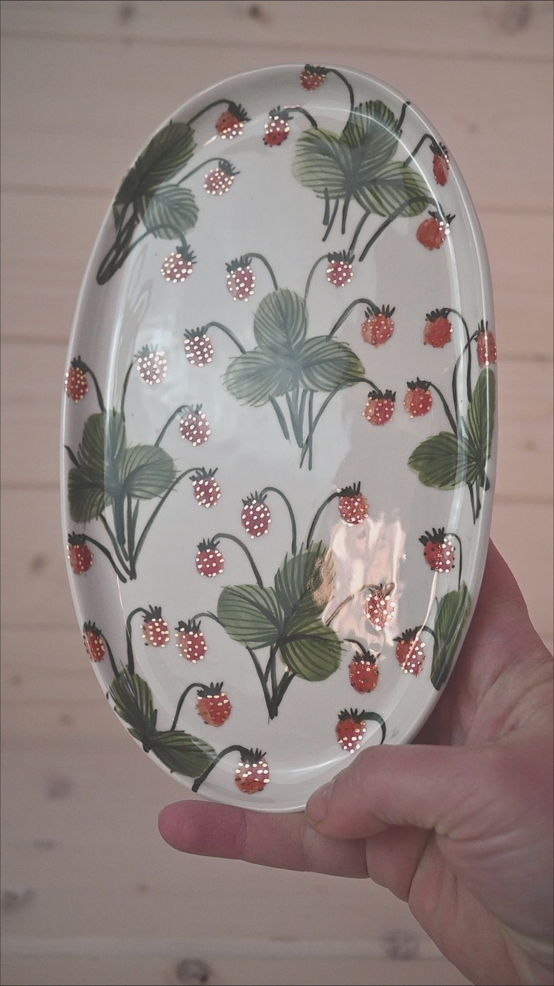 Hand Painted Porcelain Oval Plate | Wild Strawberry Botanical Ceramic