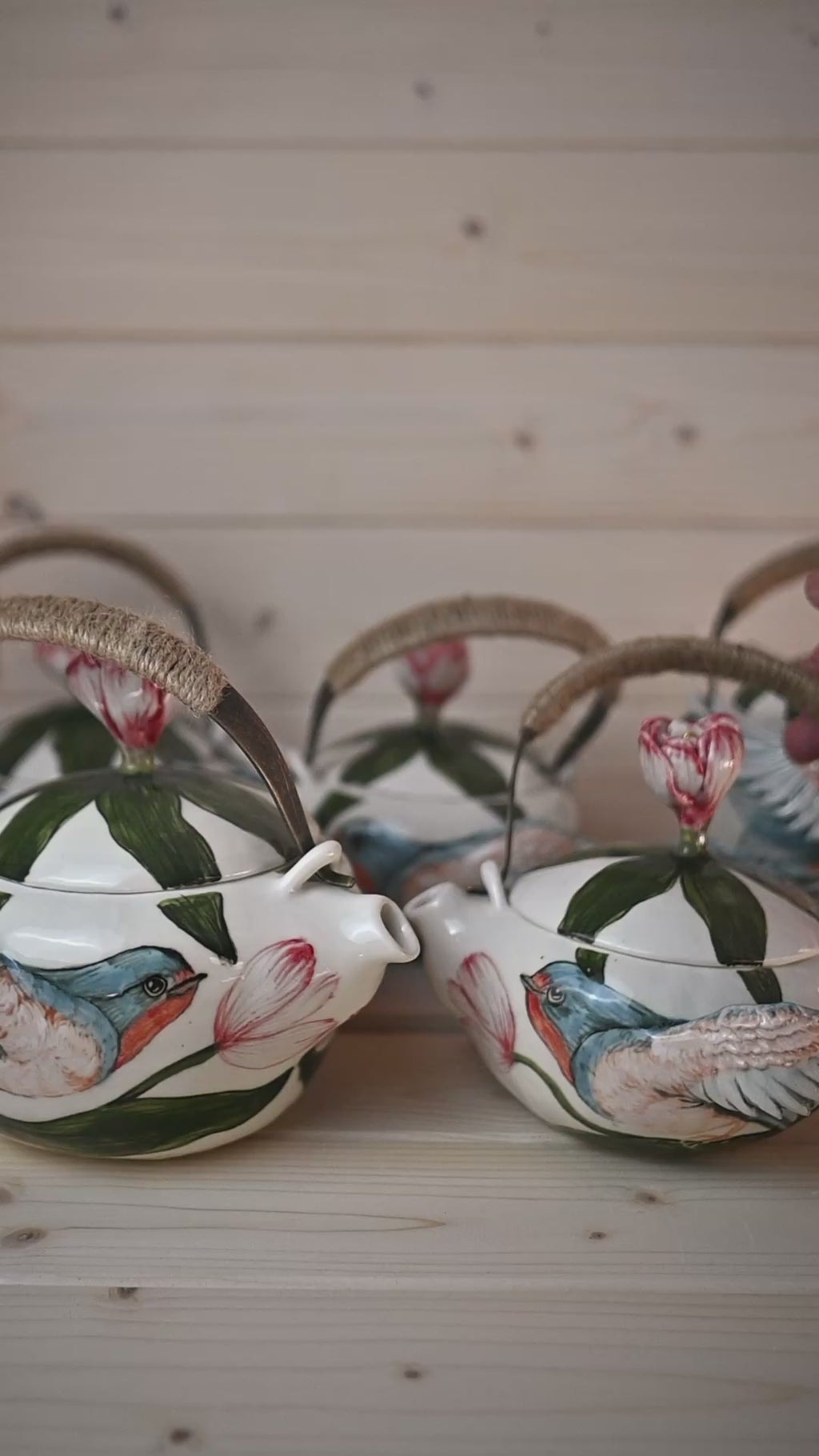 Swallows in Tulips | Handmade porcelain teapot